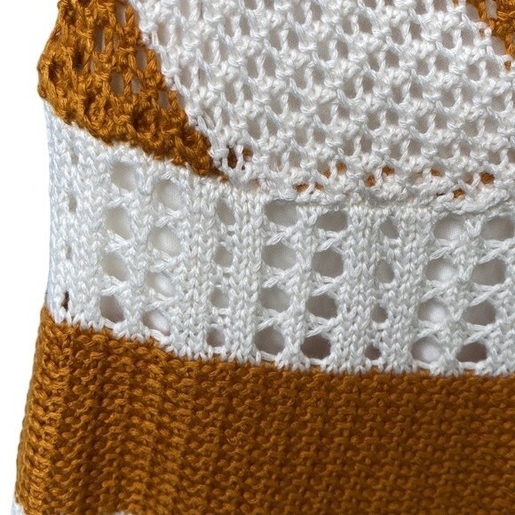 BCBG Sweater Halter Dress in Ivory & Caramel Spice Crochet Knit Stripe Lined - Picture 6 of 16